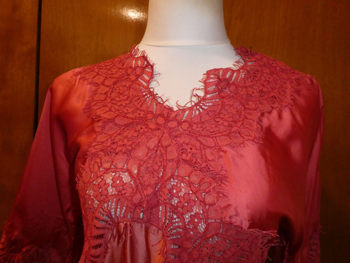 Moulinette Soeurs Anthropologie Womens Orange Satin Lace V-Neck Blouse Sz Small