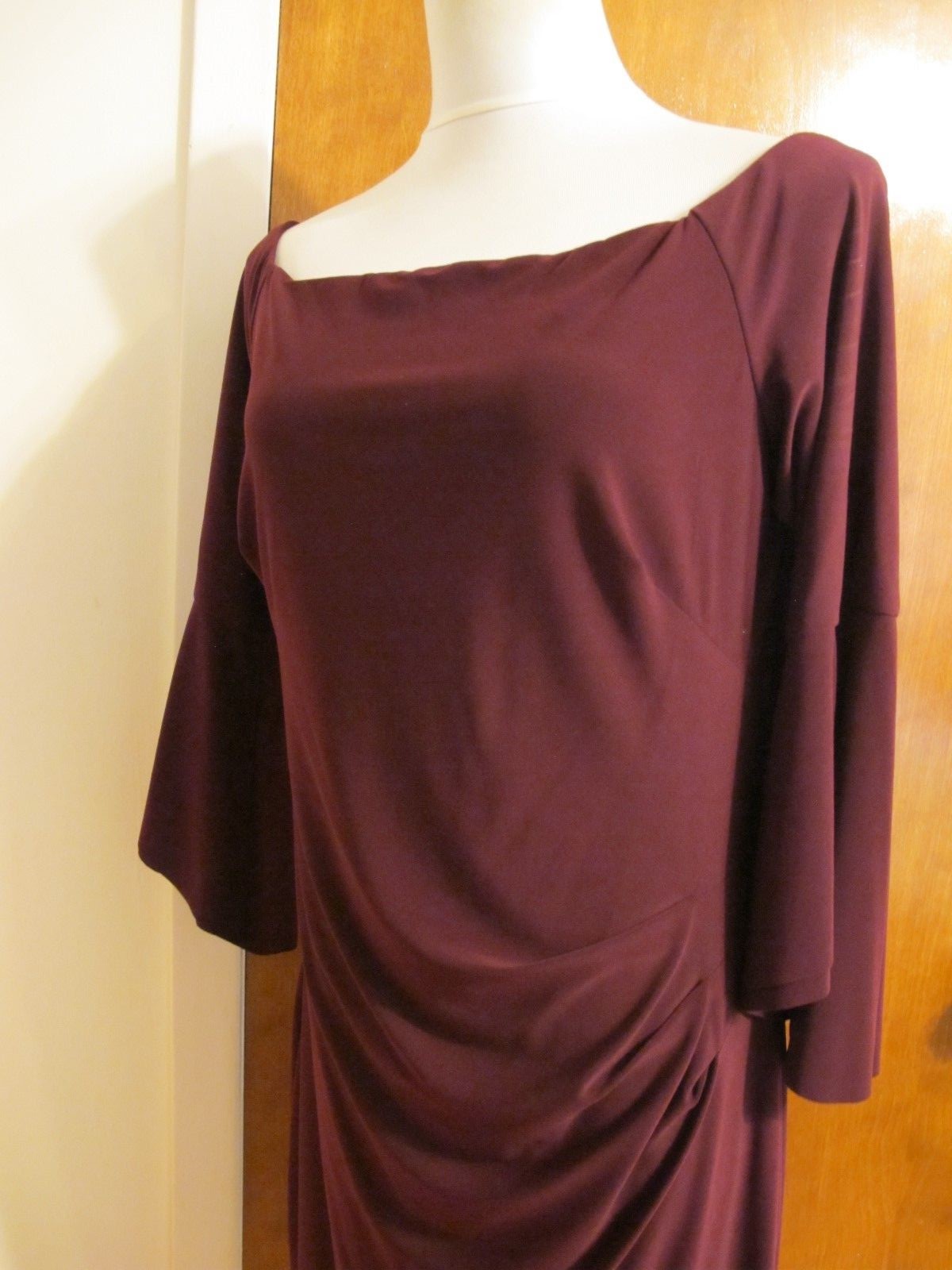 Ralph Lauren Women’s Burgundy Bell-Sleeve Gathered Off Shoulder Dress  NWT