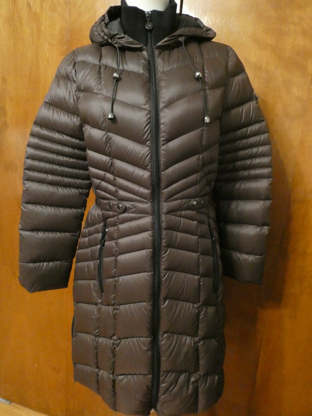 Bernardo Women's Brown Puffer Quilted Down Long Coat Medium