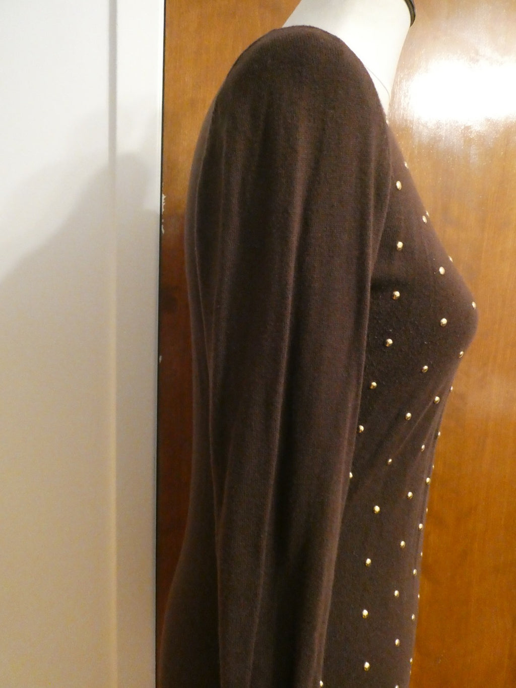 Michael Kors Studded Sweater Dress Size 2 Brown Gold Studded Long Sleeve Bodycon