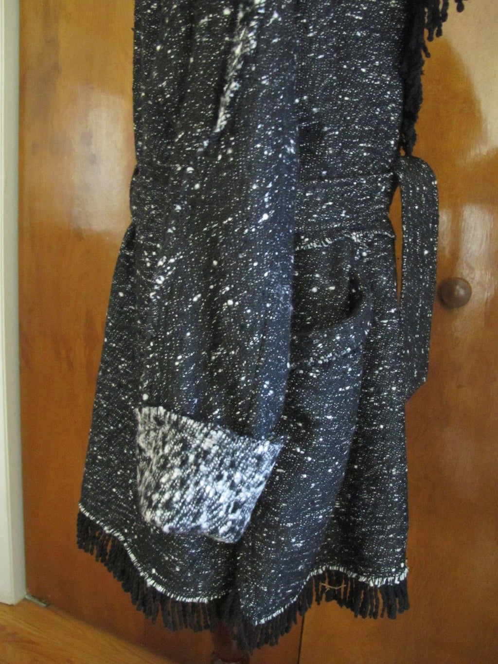 Free People Womens Black Combo Lined Fringe Wrap Coat Medium NWT fits Large