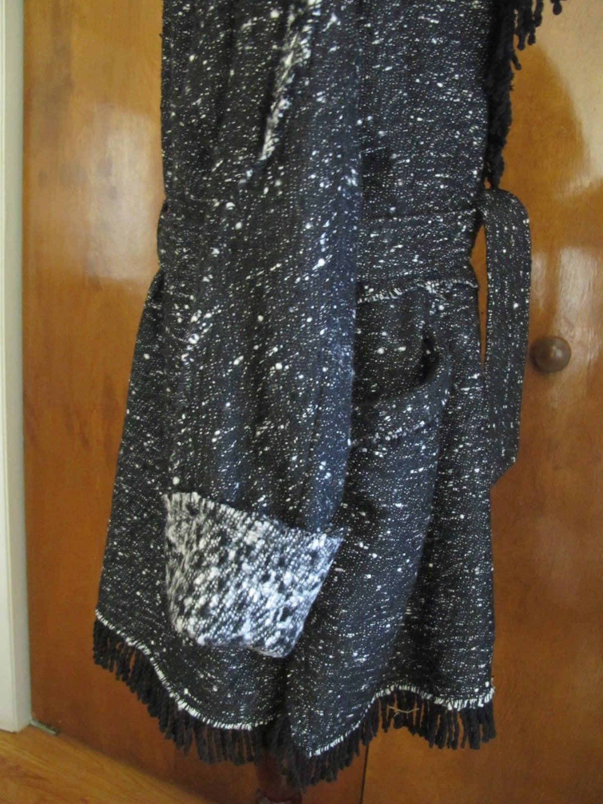 Free People Womens Black Combo Lined Fringe Wrap Coat Medium NWT fits Large