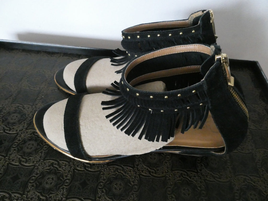 Report Signature Womens Black Wedge Heels Shoes Sandals Peep Toe Women's 8.5 WMS