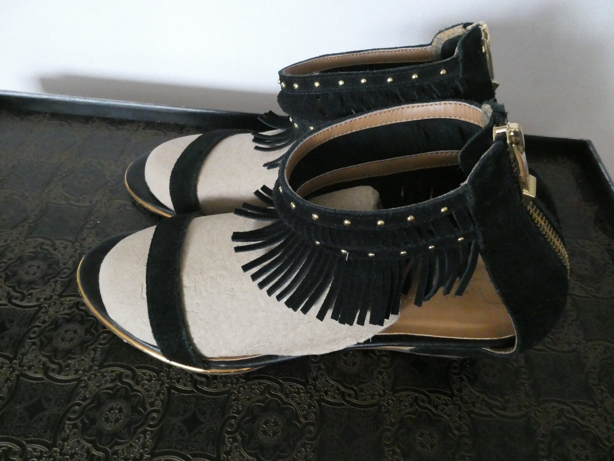 Report Signature Womens Black Wedge Heels Shoes Sandals Peep Toe Women's 8.5 WMS