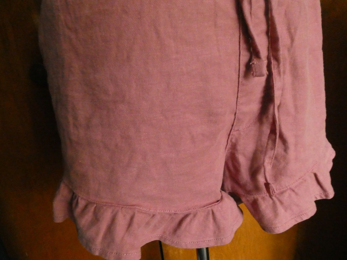 American Eagle Outfitters Women Linen Blend Ruffle Hem Shorts Mauve Pink XL $49