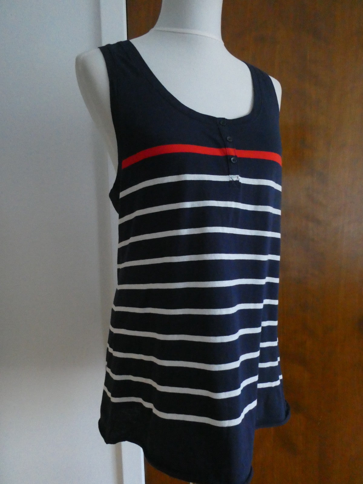 Gap Women’s Navy-Blue Striped Tank Top Red Stripe Sleeveless Cotton Large NWT