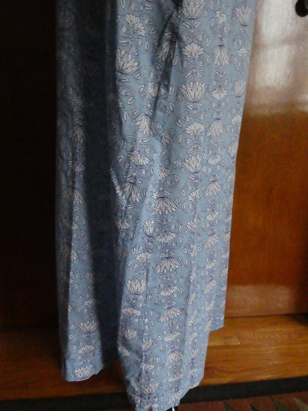 Tucker Nuck Maxi Dress XL Blue Floral 100% Cotton Soft Boho Lounge Caftan