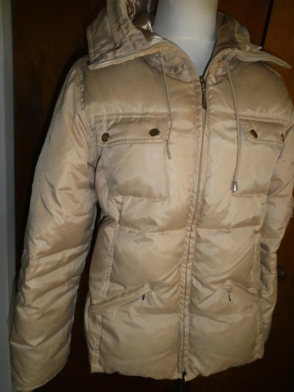 Jennifer Lopez junior girl's puffer zippered jacket coat beige size large