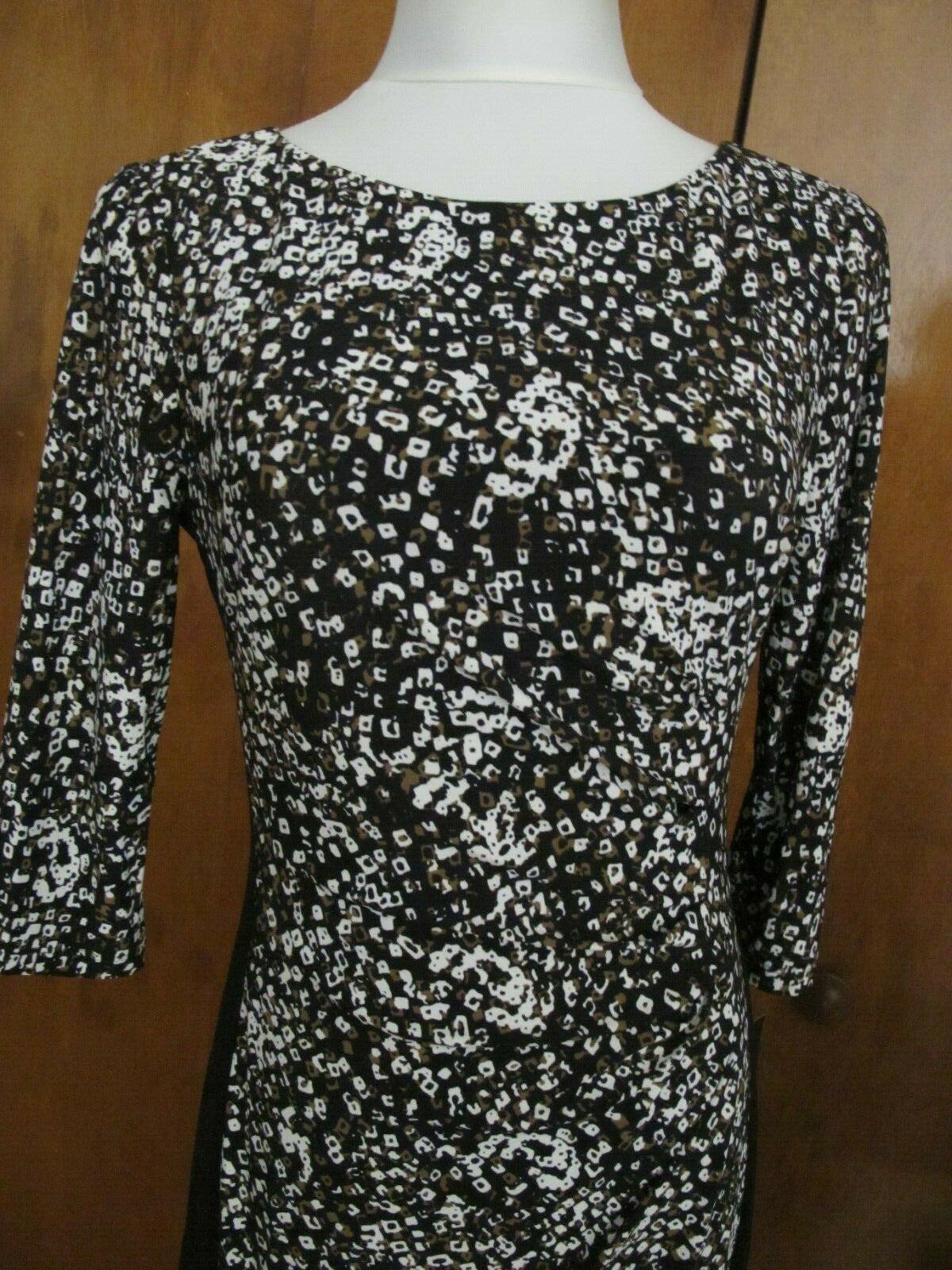 Ralph Lauren women's black brown white gathered lined dress 8 