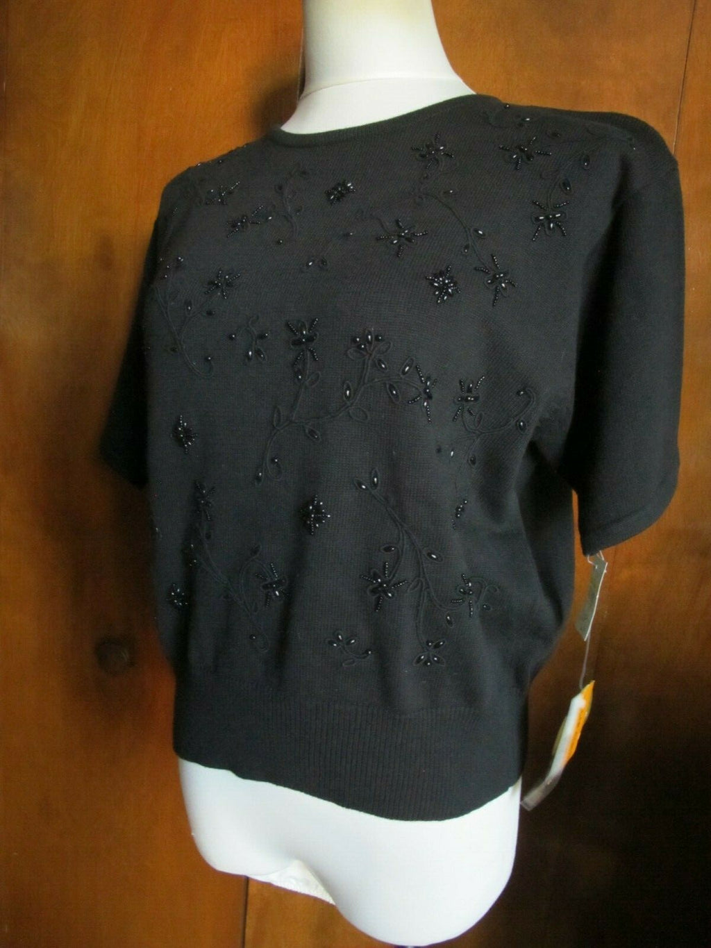 Liz Claiborne women's  black cotton  embroidered beaded sweater Medium