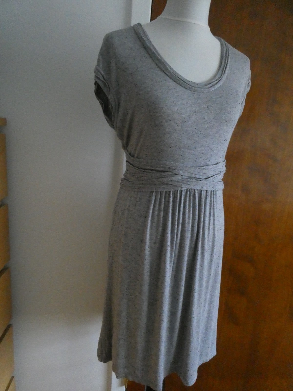 Max Studio women knit jersey dress heather gray with black flecks, featuring L