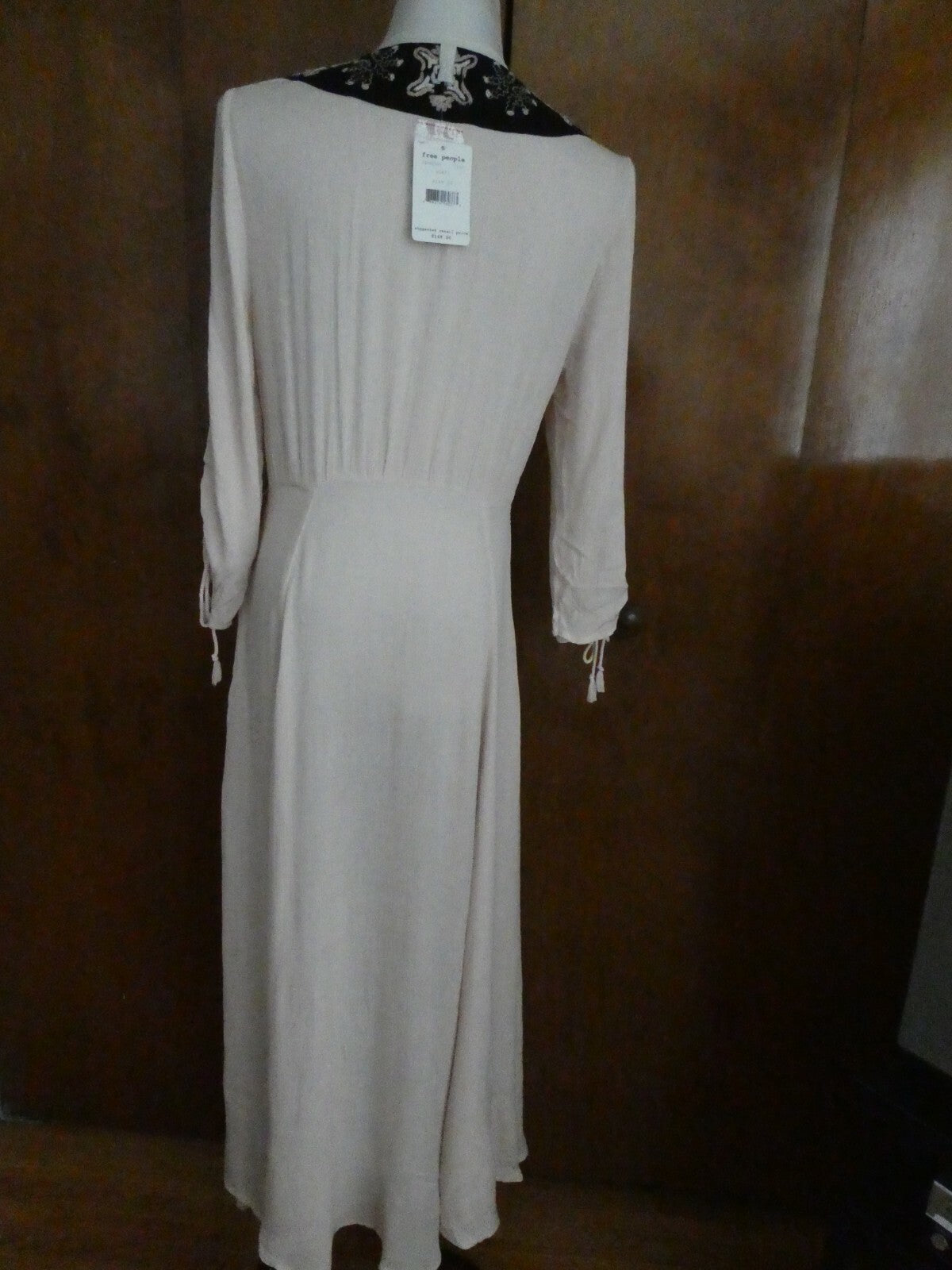 Free People Women's Light Pink Black Soft Rayon Embroidered Dress New