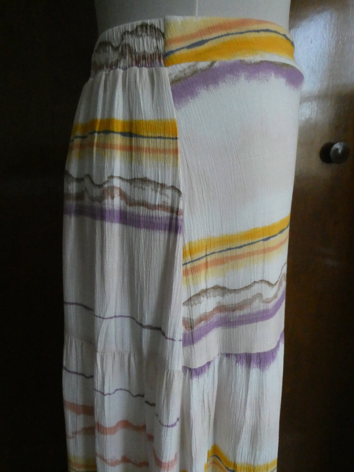 Nine West Women Maxi Skirt Tiered Side Slit Elastic Waist Multicolored Small $40
