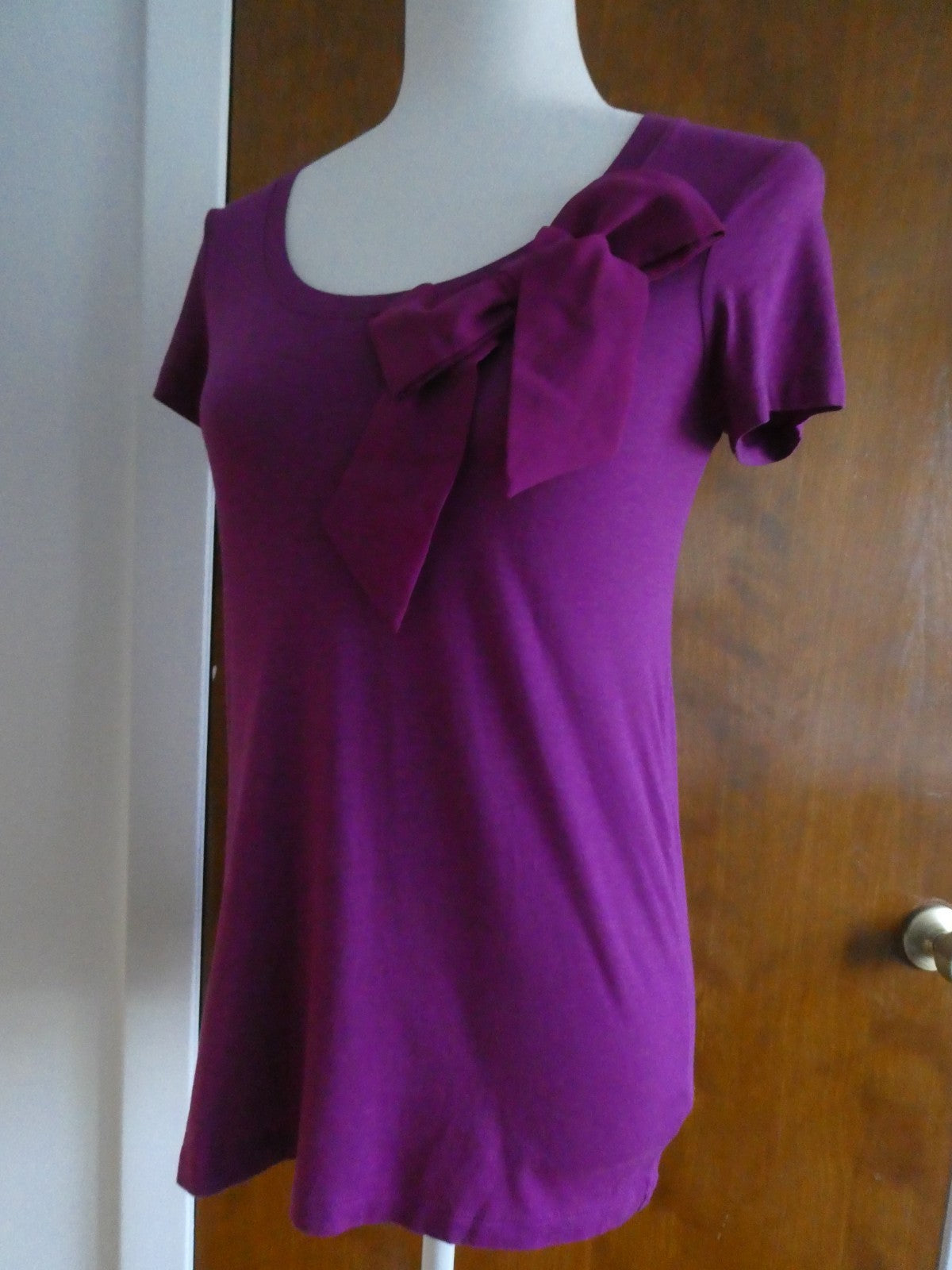 GAP Women’s Purple Bow Detail Top Size Small Cotton Modal Short Sleeve Stretch