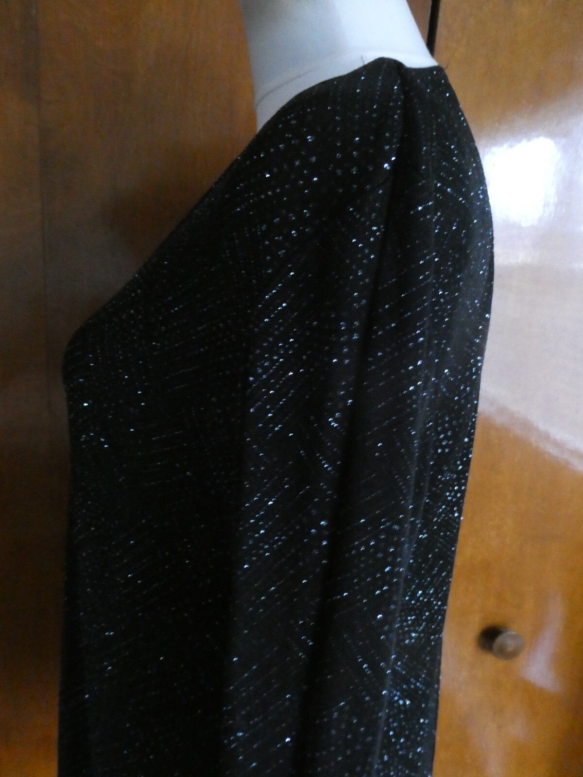 Vtg Onyx Nite Women Black Sparkles Glitter Long Sleeve Cardigan Made USA P/Large