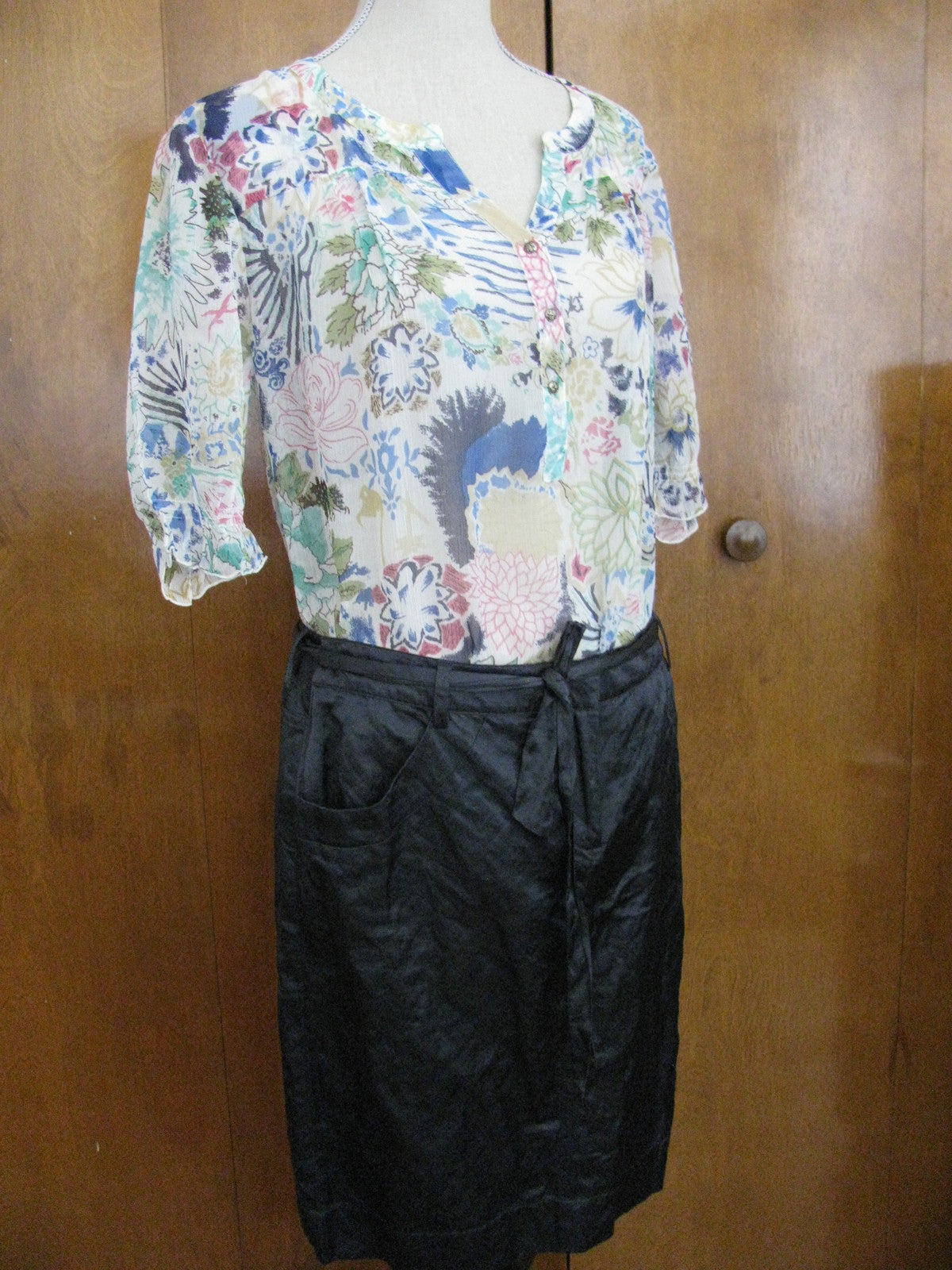 Eileen Fisher  women's graphite steel soft satin cotton evening skirt 10 