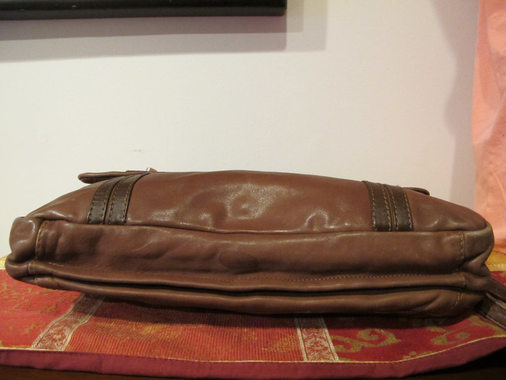 Vintage Tartana Pelletterie Women's Brown Leather Briefcase Messenger Bag 