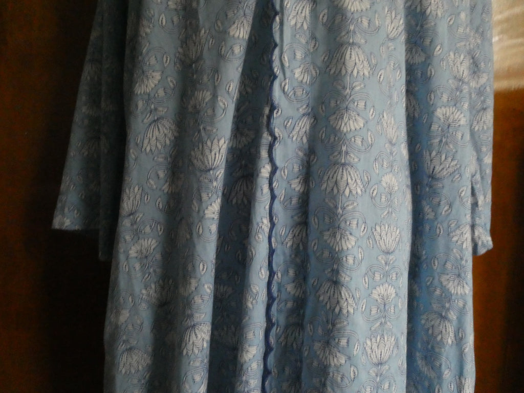Tucker Nuck Maxi Dress XL Blue Floral 100% Cotton Soft Boho Lounge Caftan
