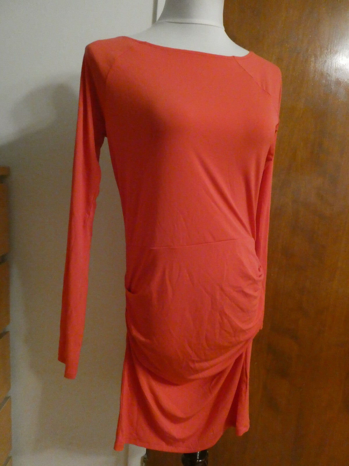 Rachel Roy Women’s Pinkish Deep Bright Red Gathered Long Sleeves Dress run small