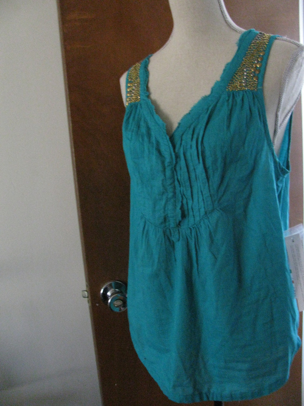 Calvin Klein Jeans women green cotton detailed beads decorated sleeveless top PL