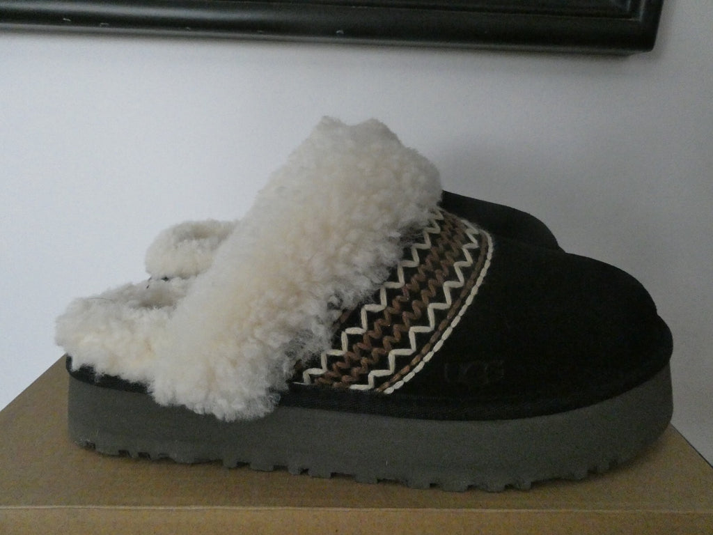 UGG DISQUETTE ATHERSON WOMENS BLACK SHEEPSKIN SLIPPERS Size 8