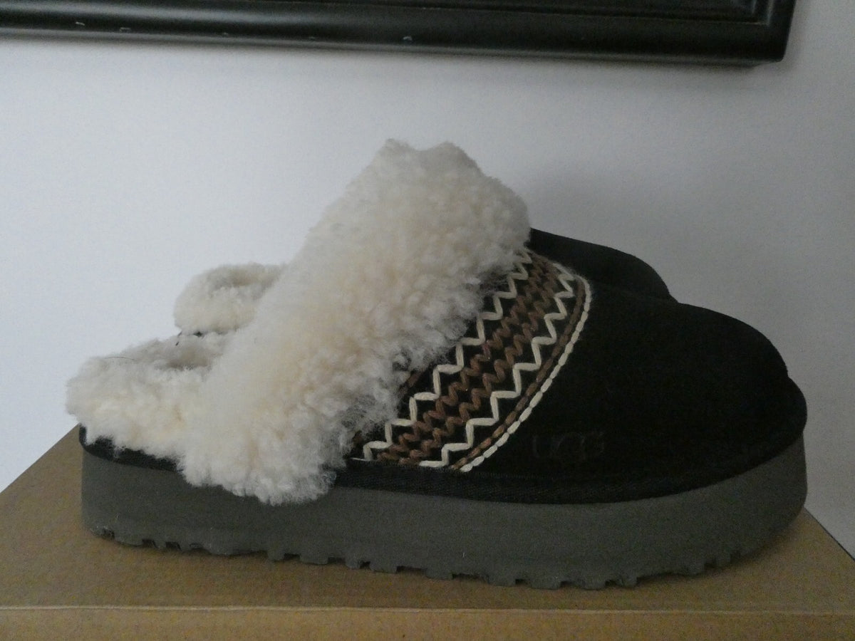 UGG DISQUETTE ATHERSON WOMENS BLACK SHEEPSKIN SLIPPERS Size 8