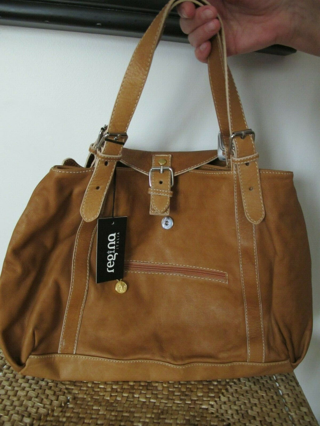 Regina Boho womens brown genuine leather slouch bag Large Handbag Made in Italy