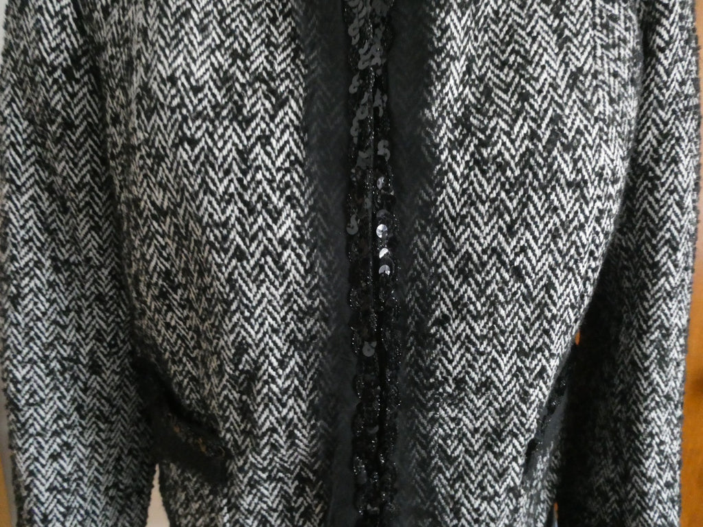 Sinequanone Women Black White Tweed & Sequin Wool Blend Lined Blazer Size Large