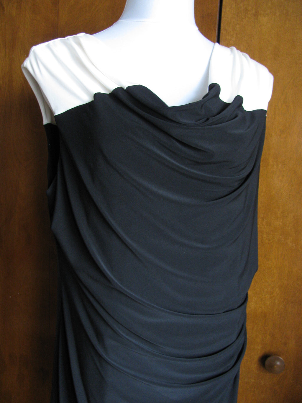 Ralph Lauren Women's Black White Faux Wrap Evening Lined Dress Size 14