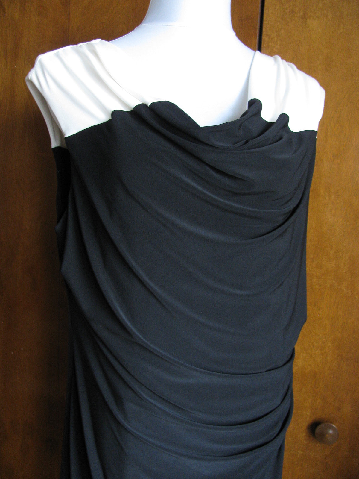 Ralph Lauren Women's Black White Faux Wrap Evening Lined Dress Size 14