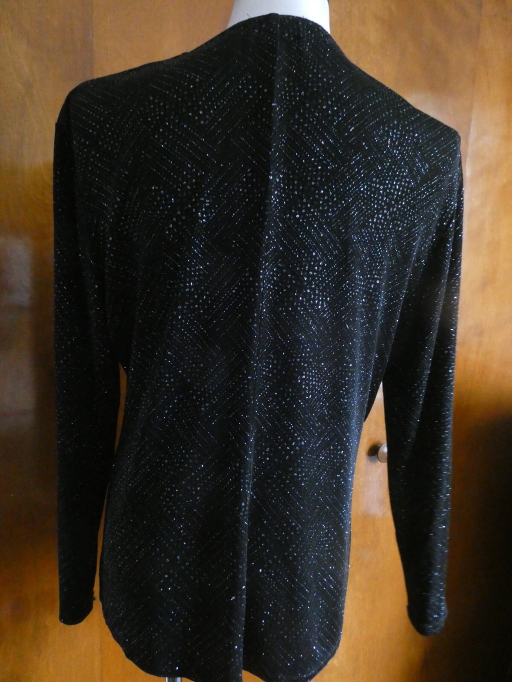 Vtg Onyx Nite Women Black Sparkles Glitter Long Sleeve Cardigan Made USA P/Large