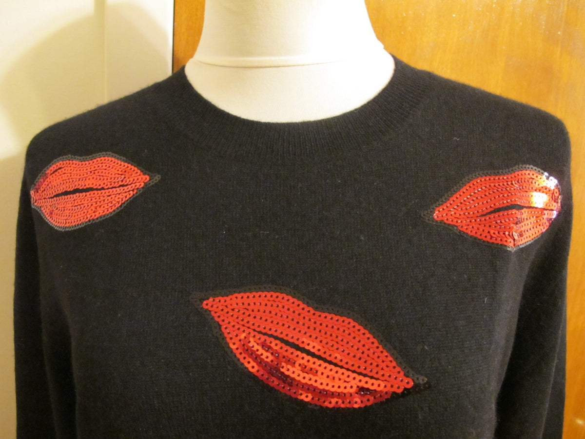 Bloomingdale Aqua Women’s Black Red Combo Cashmere Sweater Small