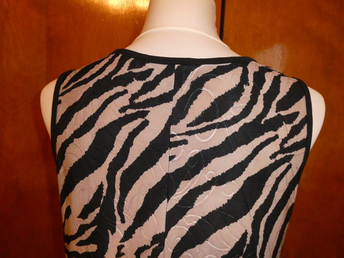 Roz & Ali Women’s MP Zebra Animal Print Sleeveless Layered Top Black Beige USA