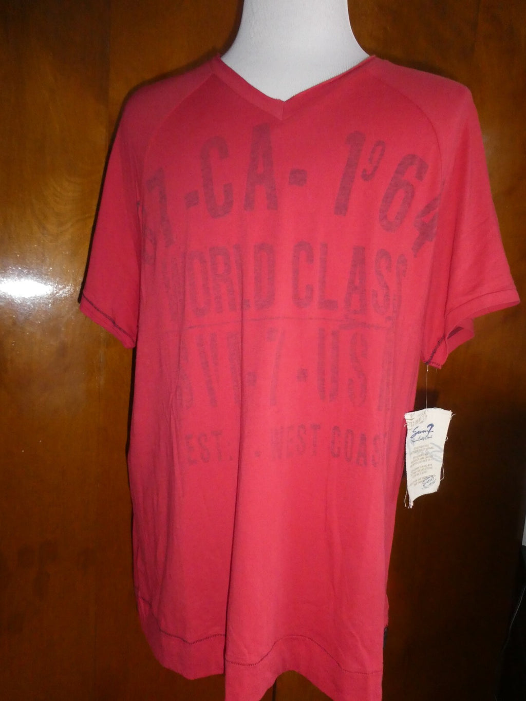 7 SEVEN men’s soft 100% cotton t-shirt red size 2XL NEW