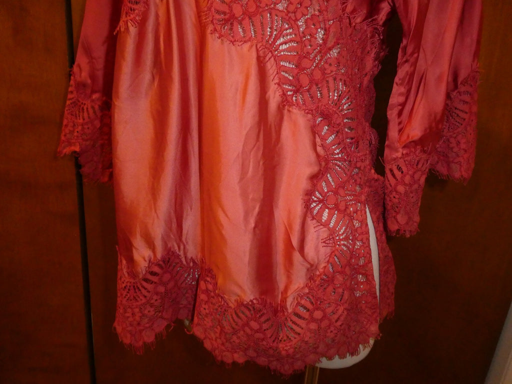 Moulinette Soeurs Anthropologie Womens Orange Satin Lace V-Neck Blouse Sz Small