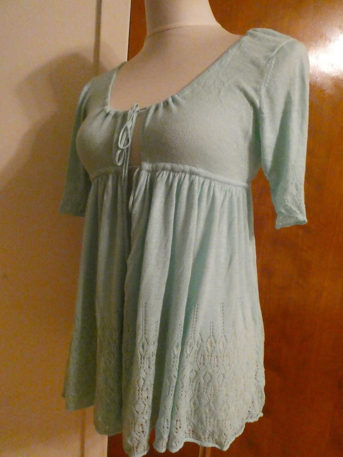 Free People White Open Knit Tie Front Blue Arctic Cardigan Large