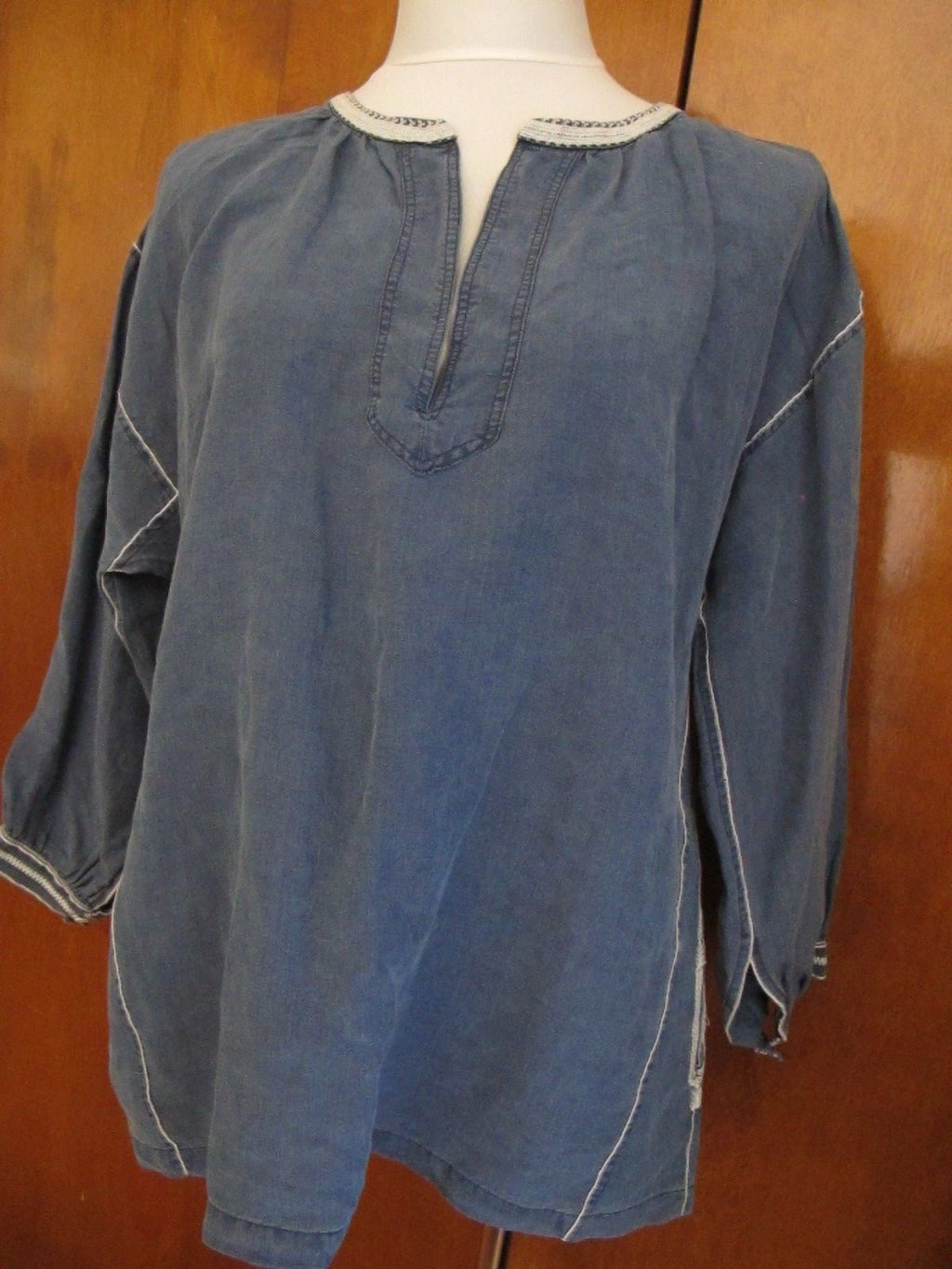Polo Ralph Lauren women’s linen blue bohemian detailed top 