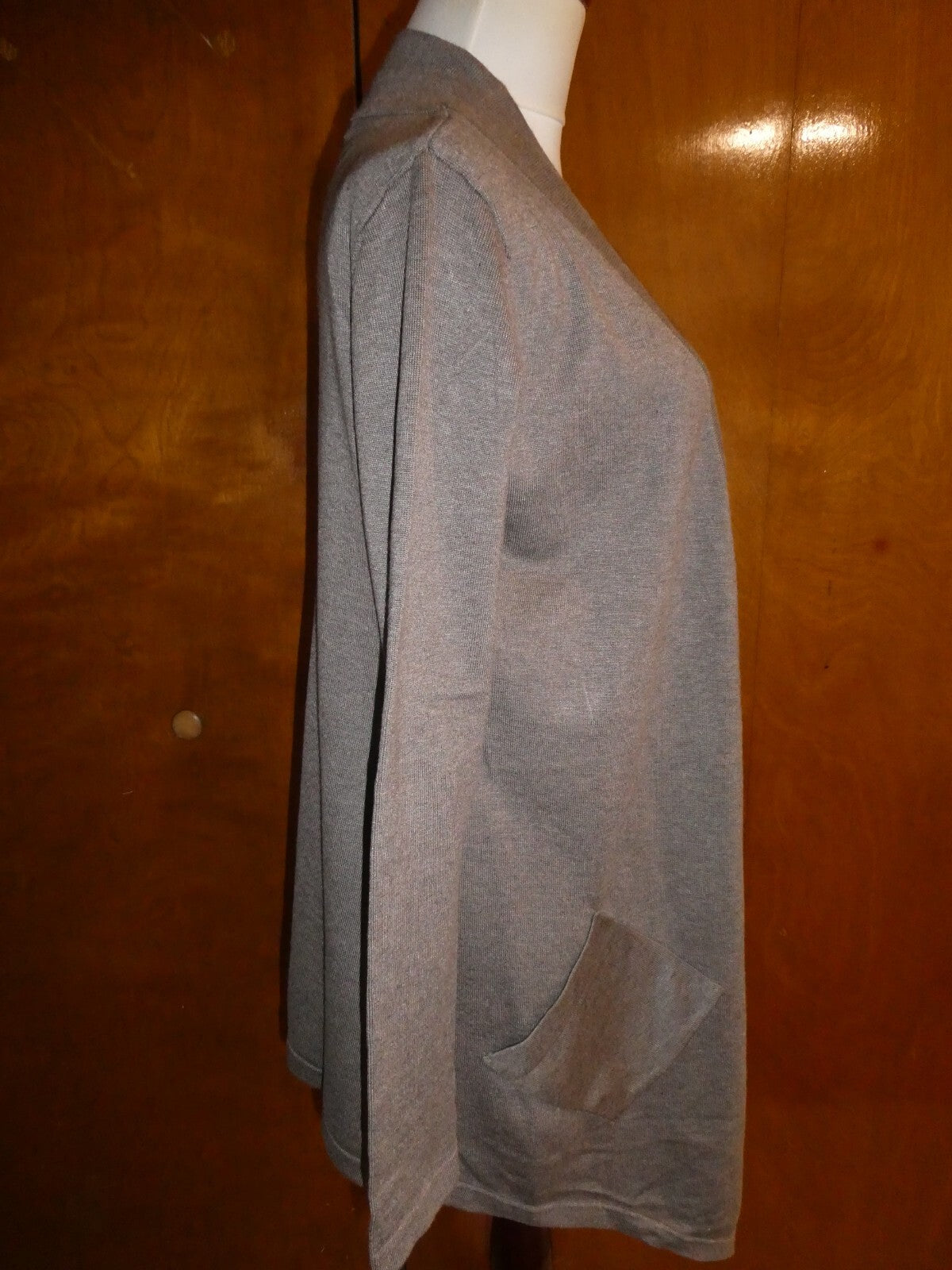 Linda Matthews Women's Brown Open Front Detailed Cardigan Large