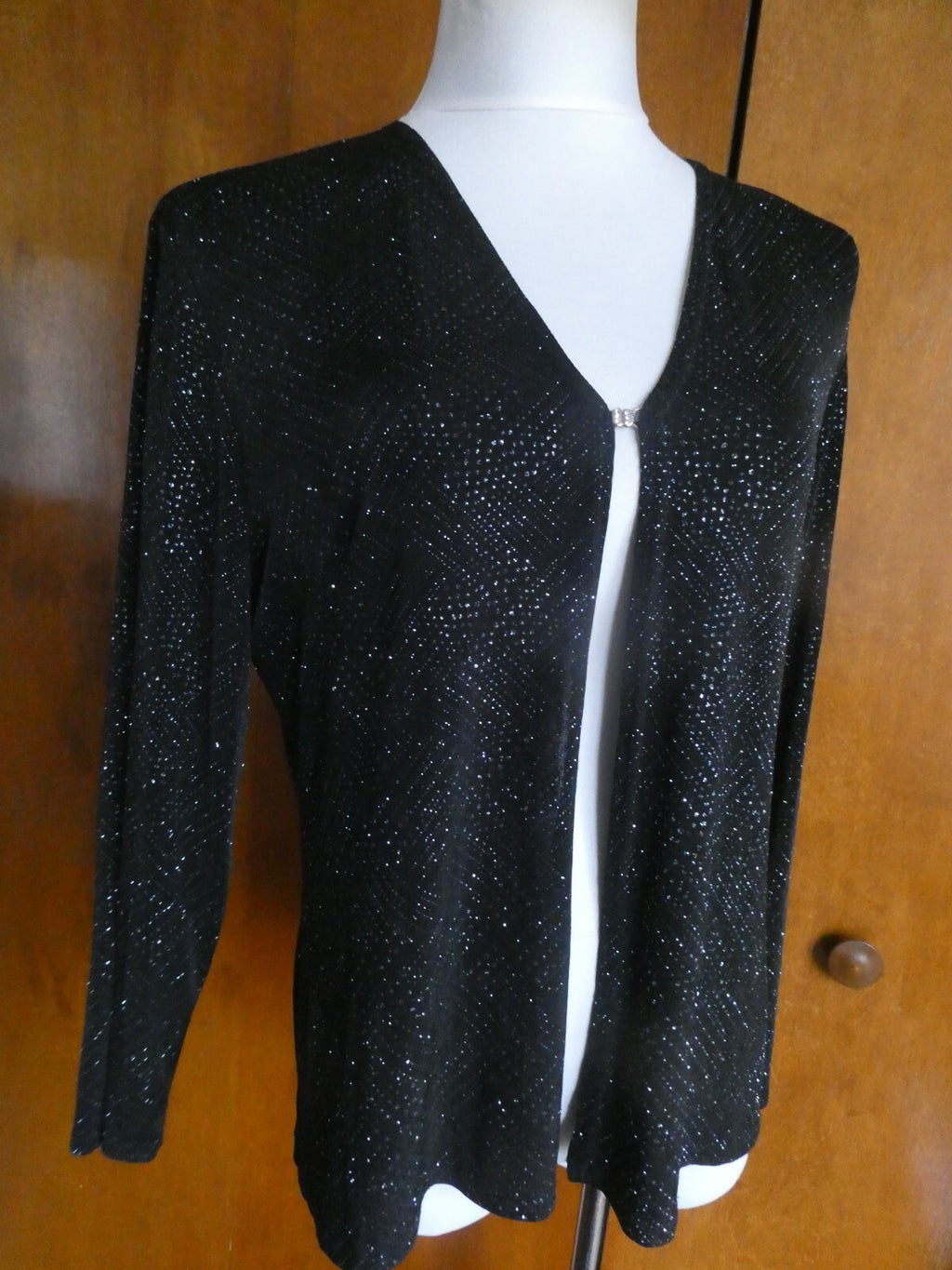 Vtg Onyx Nite Women Black Sparkles Glitter Long Sleeve Cardigan Made USA P/Large