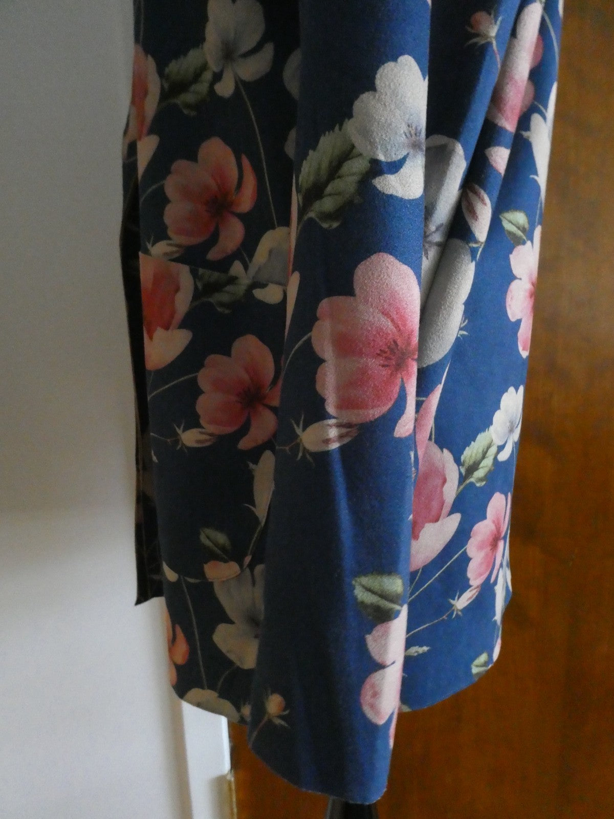 Solitaire Women's Small Floral Blazer Blue Pink Open Front Polyester Jacket