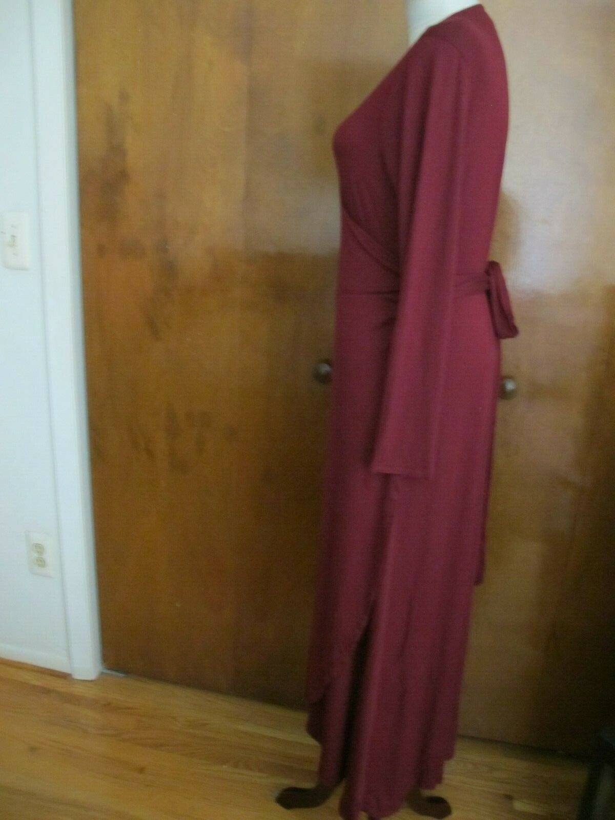 Gap Women's Burgundy Long Sleeves Tie-Waist Maxi Wrap Dress Large Petite 