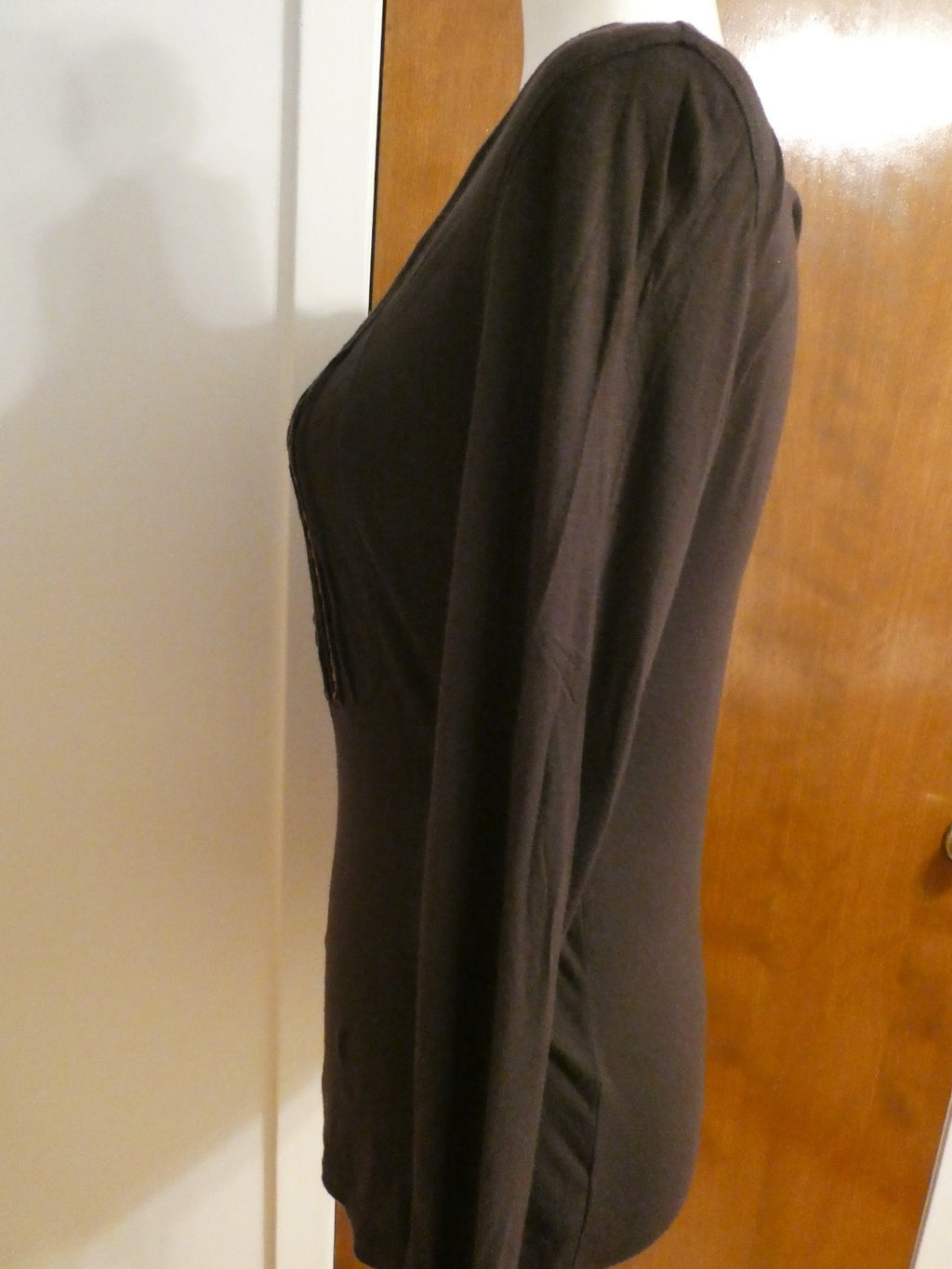 Michael Kors women brown rayon beads decorated top sz S/P (means regular Small)