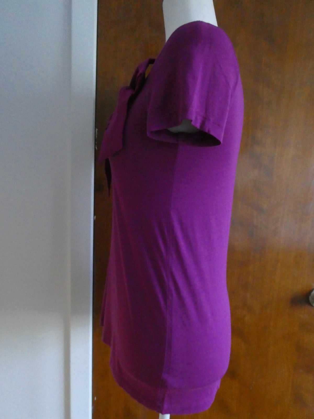 GAP Women’s Purple Bow Detail Top Size Small Cotton Modal Short Sleeve Stretch