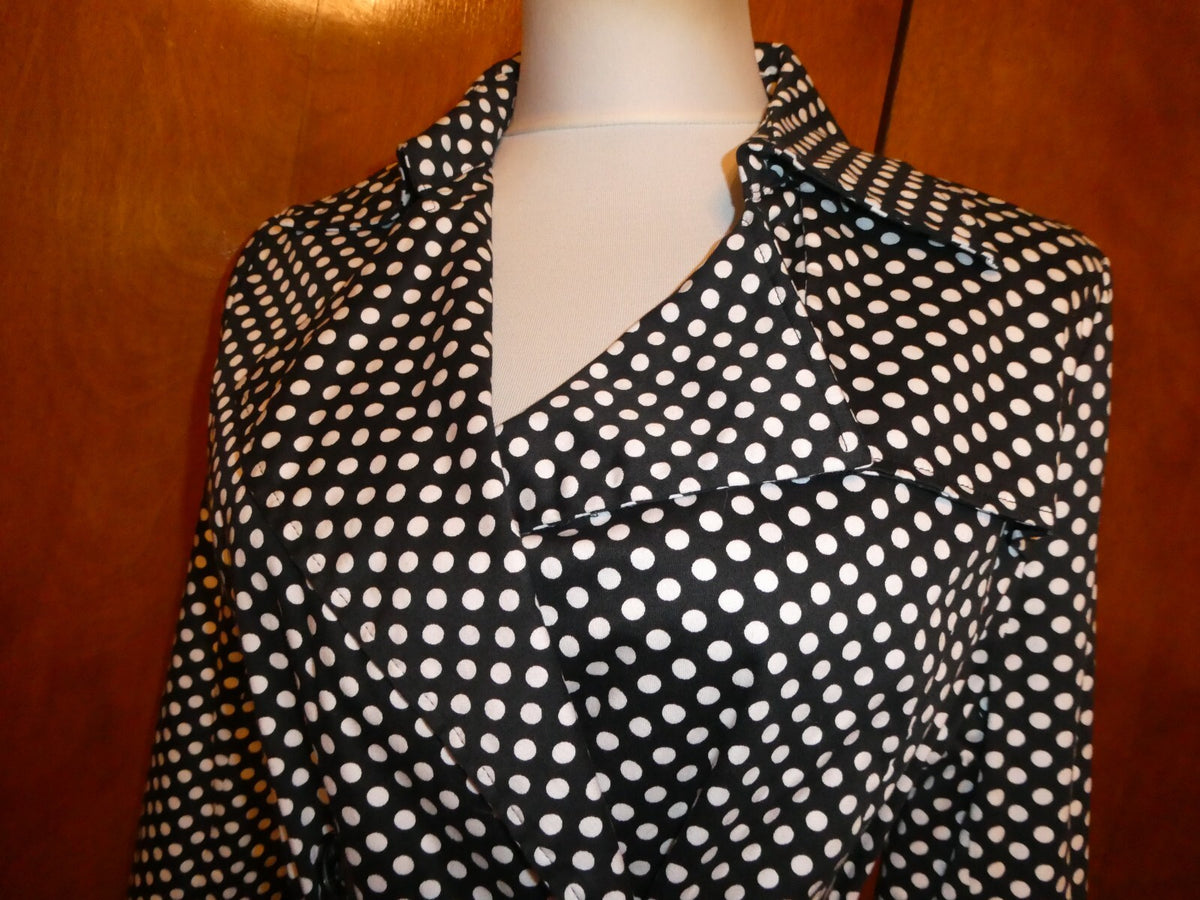 Vertigo Paris Black & White Polka Dot Jacket Trench Coat, Button Up, Medium