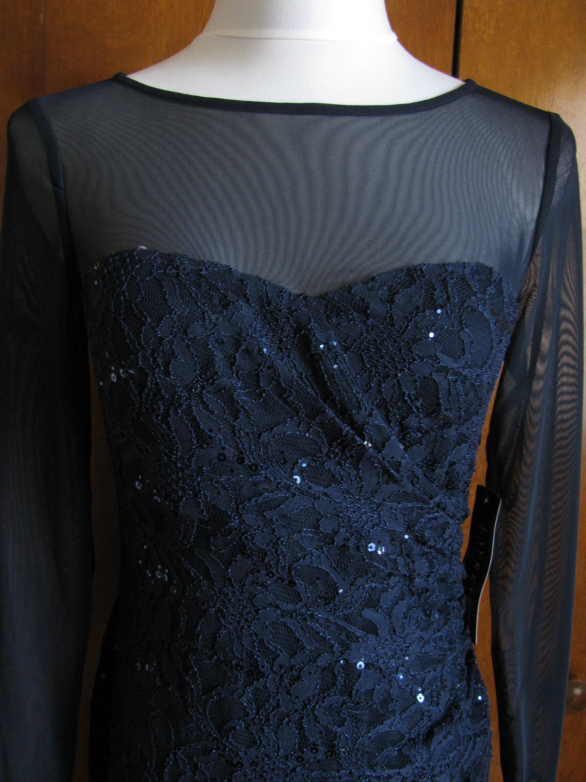 Ralph Lauren women navy sequinsparked floral lace evening dress 