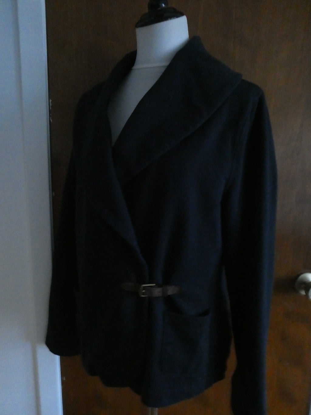 Lauren Jeans Co Black Cotton Wrap Jacket Shawl Collar Belted Women's XLarge