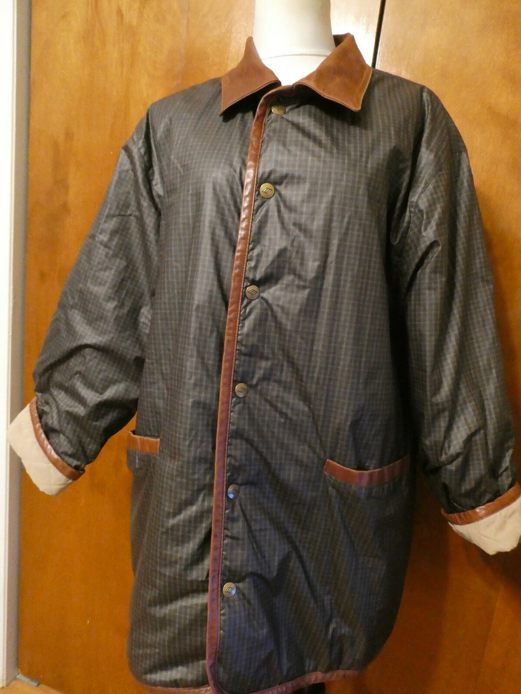 Joseph Abboud Women's Beige/Multicolor Reversible Jacket Coat Large