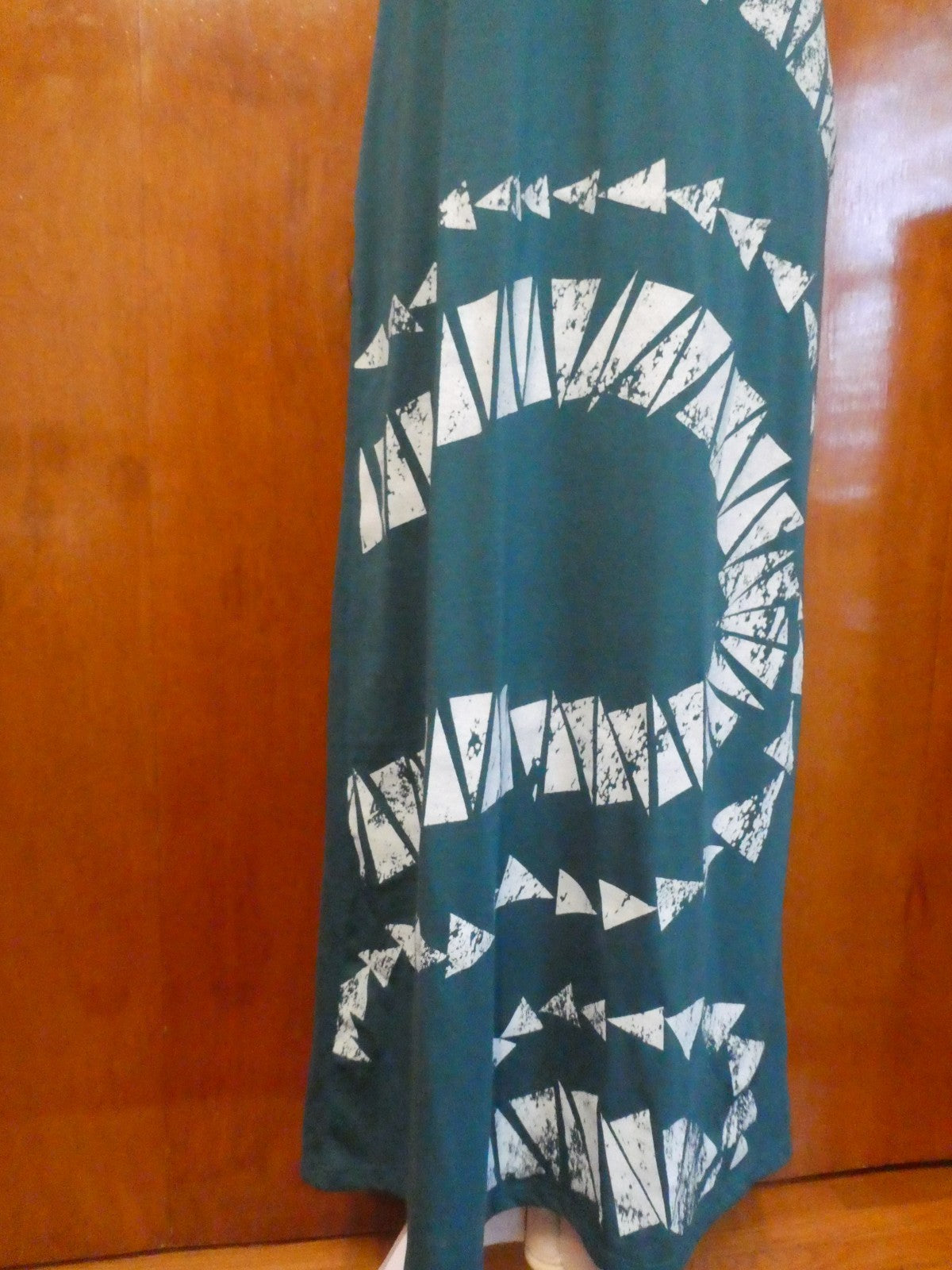 Material Girl Junior Small Maxi Dress Green White Geometric Print Lace Up Back