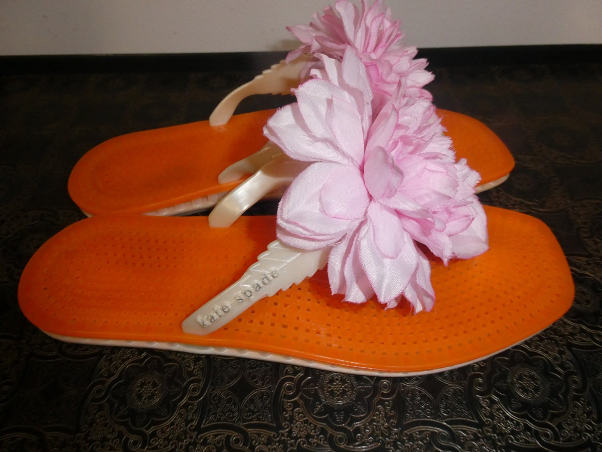 Kate Spade Pink Flowers Beach Pool Jelly Flip Flops Size 7 Made in Italy
