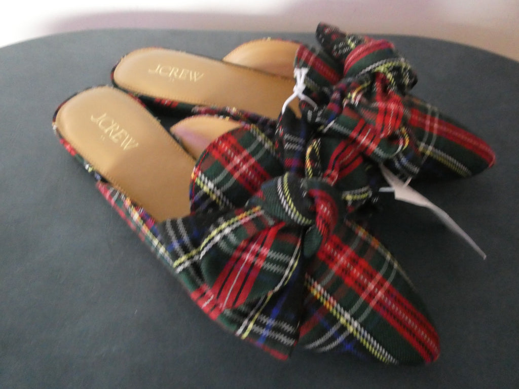 J.Crew Tartan Bow Mule Flats Stewart Plaid Slip on Pointed Toe Women 7, 7.5, 8